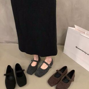平底韩版玛丽珍单鞋女鞋子2025新款秋冬季黑色温柔百搭加绒毛毛鞋