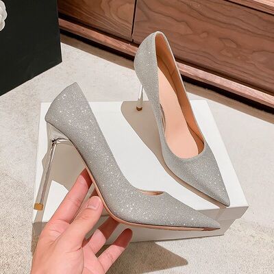 主婚纱银色高跟婚鞋子女细跟2024年新款新娘秀禾礼服两穿平时可穿