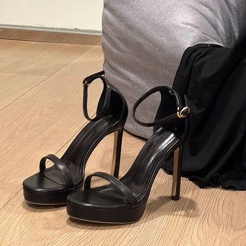 2024年新款夏季网红高跟鞋一字带性感百搭细跟防水台厚底凉鞋女