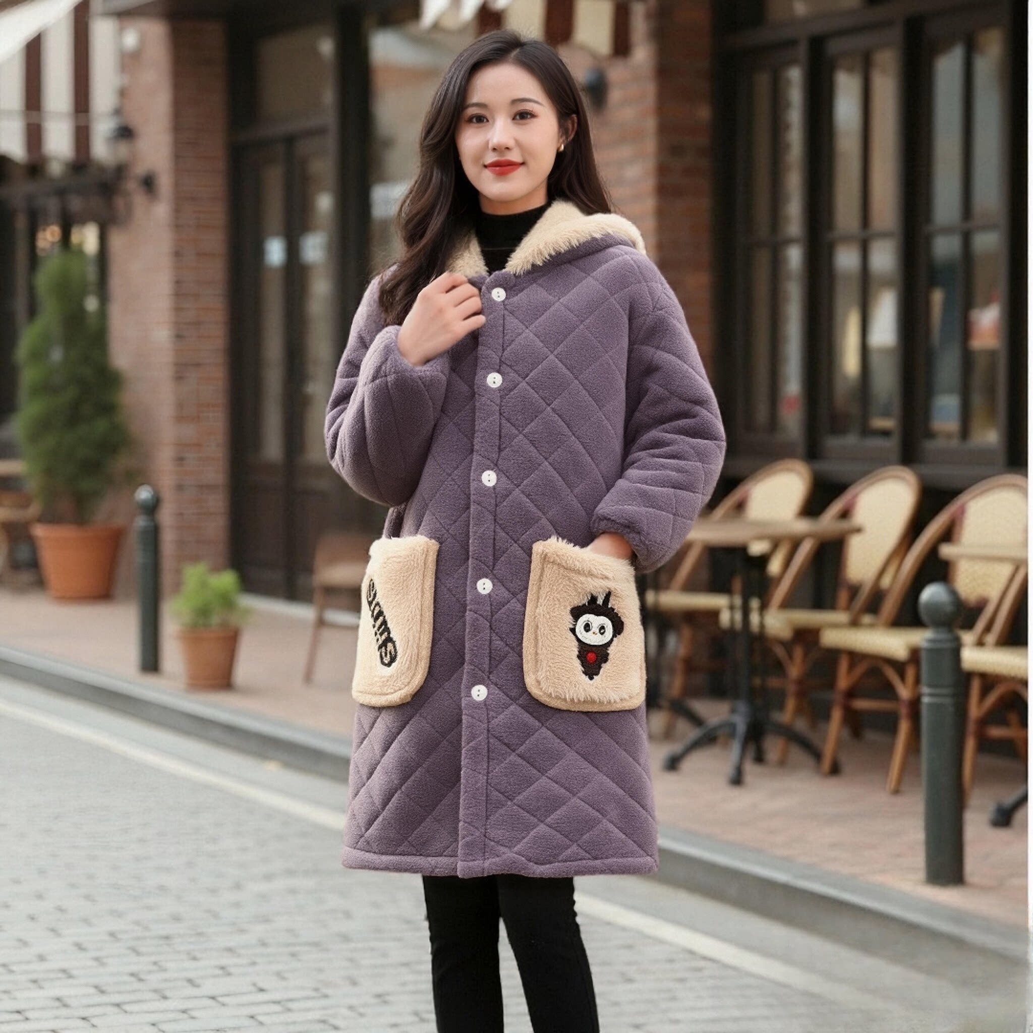 洋气连帽棉服女中长款时尚加绒加厚保暖棉袄宽松保暖外套棉衣