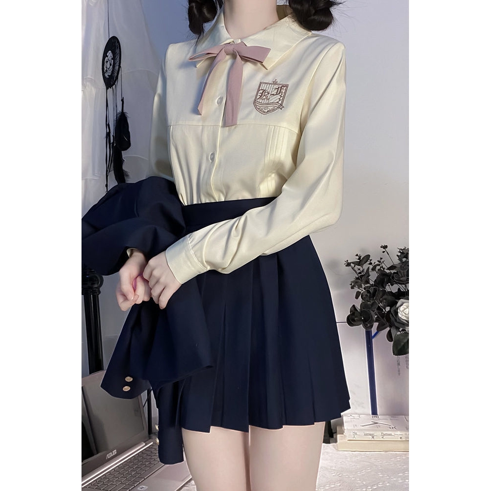【松池高】猫腻JK社原创刺绣jk制服衬衫女长袖秋季米白色衬衣上衣