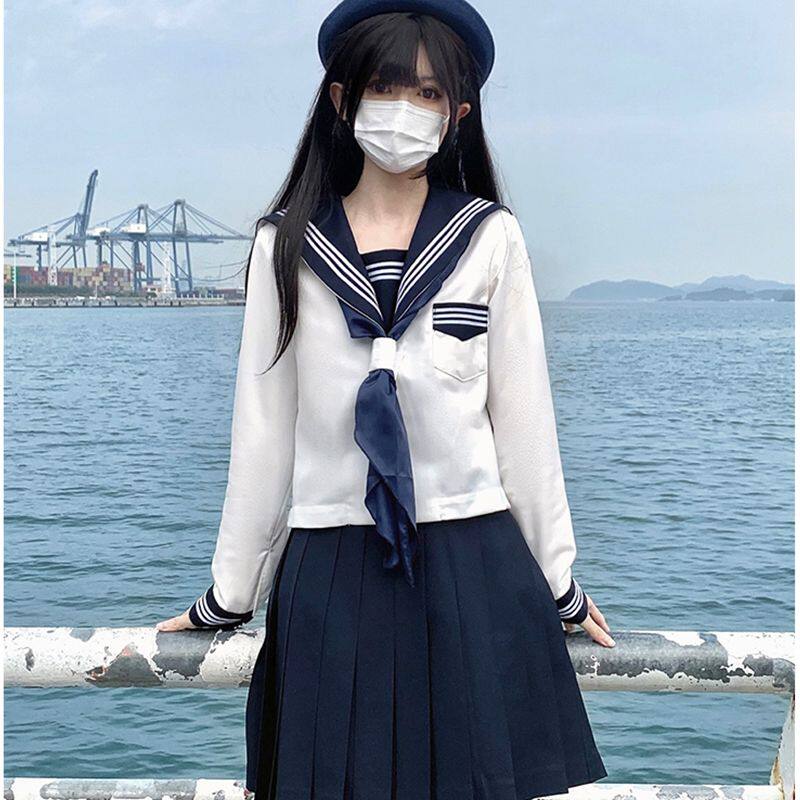 正统jk制服裙基础款绀三本水手服日系学院风校供班服套装甜美可爱