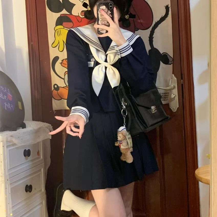 水手服原创绀色三本正版基础JK制服海军风长短袖夏季学院风套装