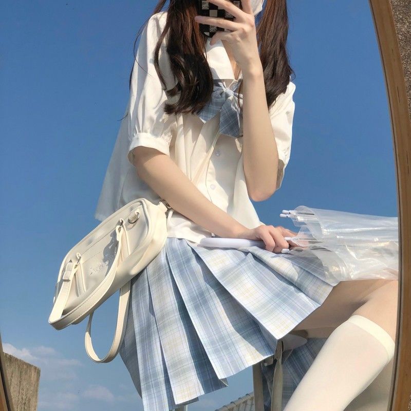 空栗鼠丸【柠夏】原创正版jk格裙日系学院风高腰百褶短裙衬衫套装