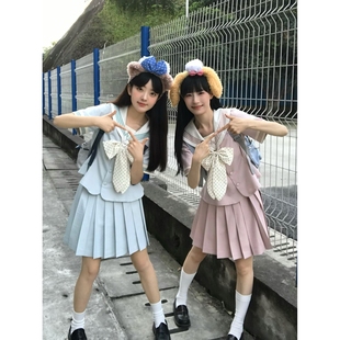 空栗鼠丸【桃芙梨】jk制服水手服收腰甜美学院风百褶裙双子套装女