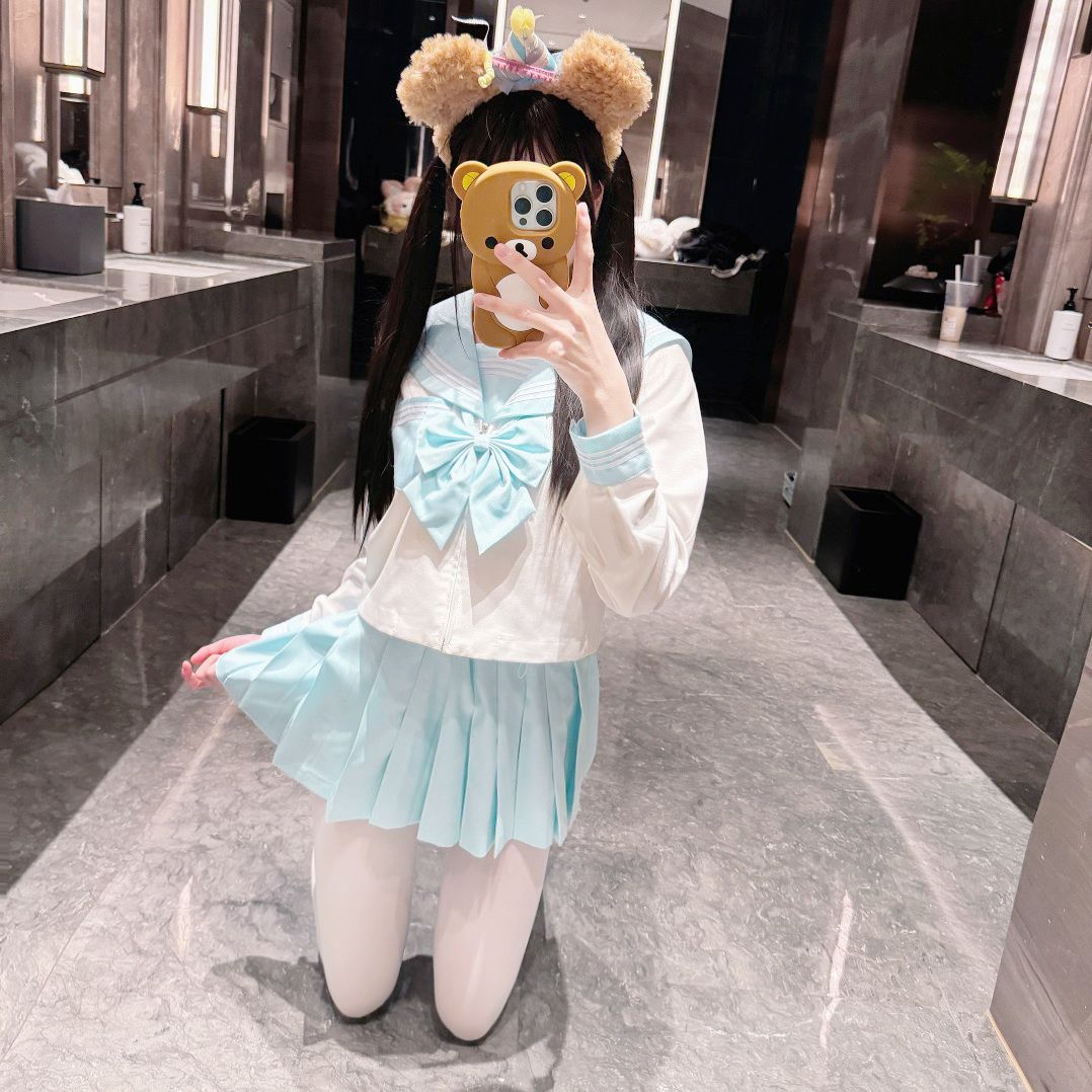 新款天蓝三本长袖原创JK水手服制服爆款小胸紧身红校园显瘦漂亮