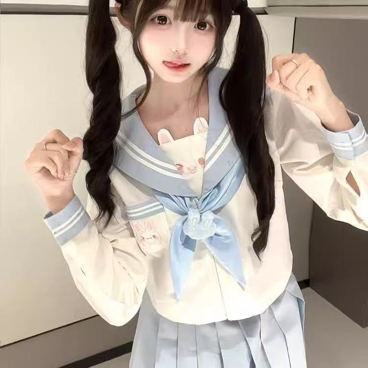 特价原创正版欧咪兔jk制服女日系学院风甜美水手服短袖刺绣裙套装