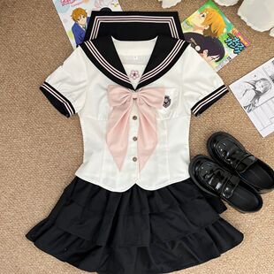 【樱野女子】知半城原创jk水手服黑粉制服套装收腰显瘦学院风短袖