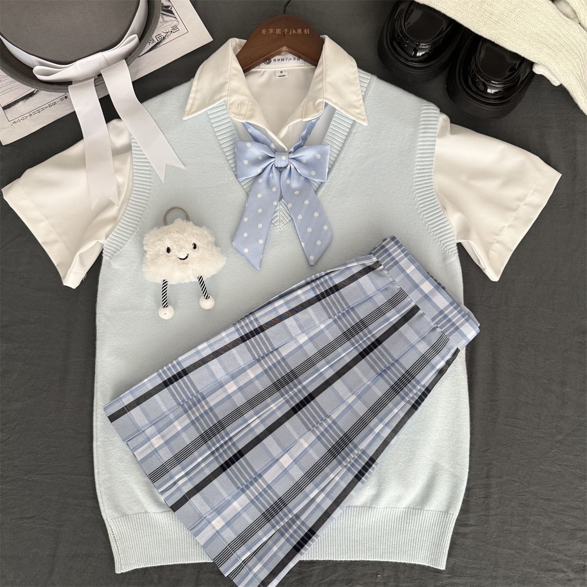 香草圆子JK原创正版格裙毛衣背心衬衫制服套装学院风女秋季叠穿
