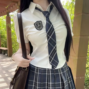 织野鹿jk制服正版原创短袖收腰衬衫上衣白色学院风百褶裙套装夏季