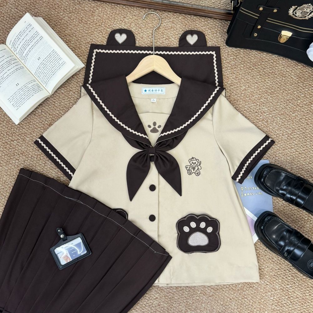 【小熊画家】城南诗中意原创棕色幼稚园JK可爱制服短袖褶裙水手服