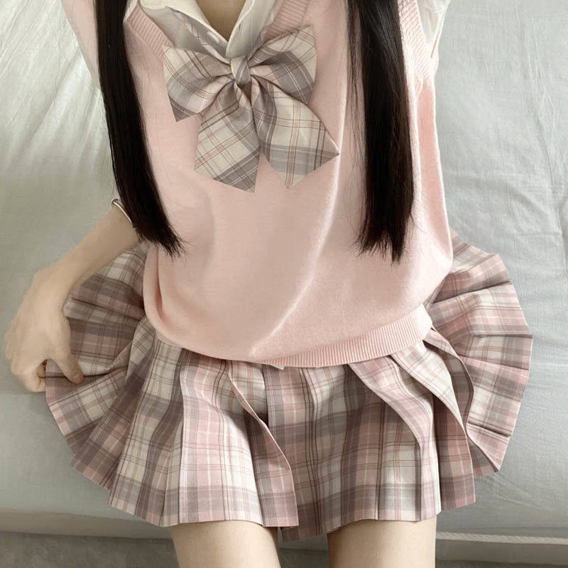 【樱奈雾雨】jk制服圣熊原创正版格裙开衫毛衣套装学院风百褶短裙