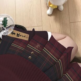 [时空差旅]椿茶梦原创正版jk格裙夏秋棕红色刺绣日系学院百褶裙