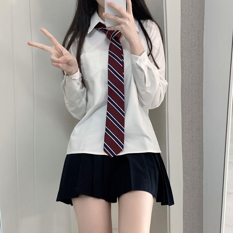 原创jk衬衫纯色白衬衫基础款学院班服毕业照衬衫长袖jk上衣衬衣女