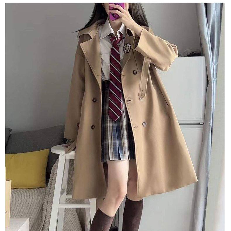 布丁熊原创jk~风衣外套女秋季长短款秋季新中长款大衣小个子风衣