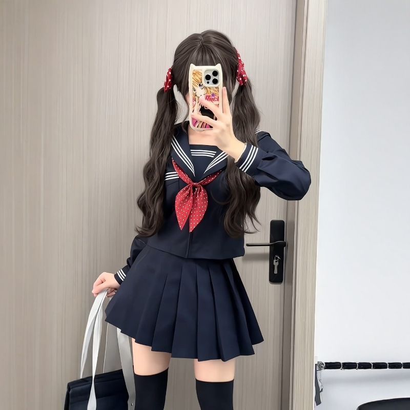 原创绀色水手服jk正统制服套装海军学院中间三本基础正版原创收腰