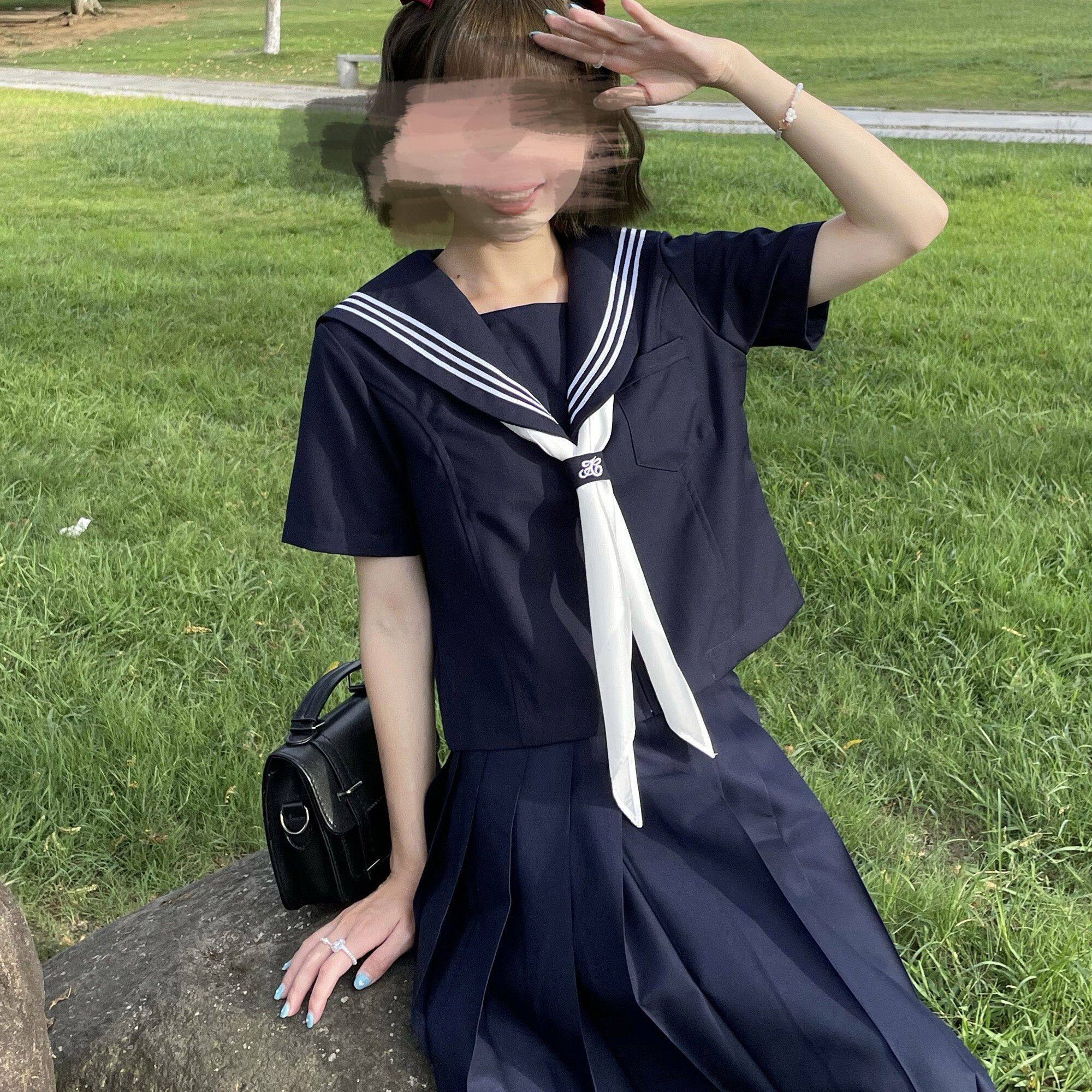 绀三本正统JK制服基础款藏青色海军学院风校供中间水手服春夏套装