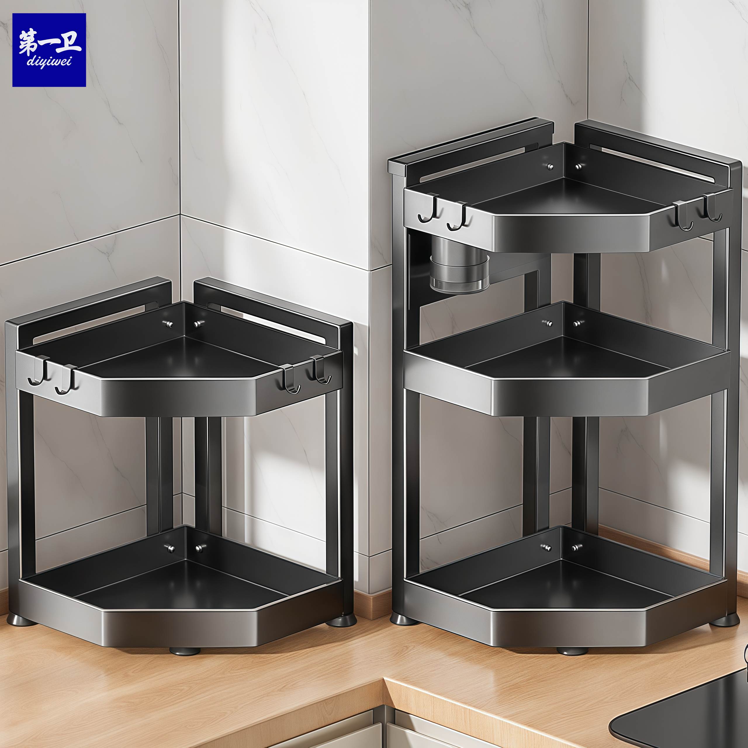 厨房不锈钢三角架置物架台面转角多功能调味品架子调料罐收纳架子