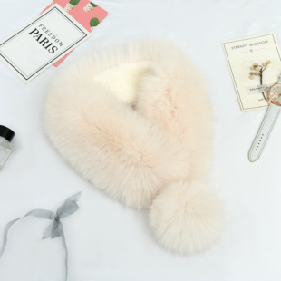 新款 双面加厚保暖球球磁吸毛领女 磁吸狐狸围脖仿皮草毛毛围巾冬季