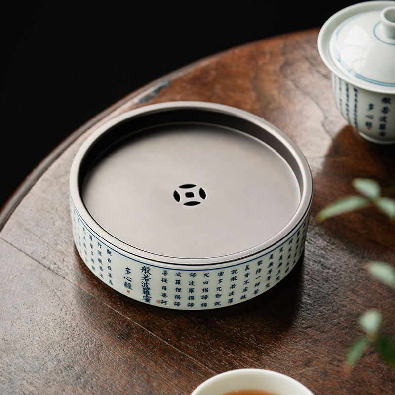 景德镇复古心经壶承中式干泡台茶盘功夫茶具建水养壶托盘蓄水手工