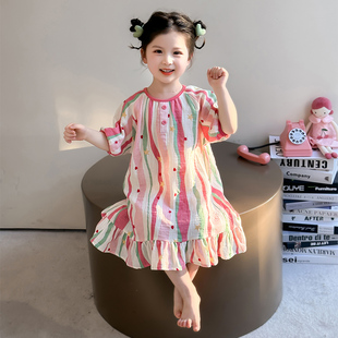 儿童睡裙公主风女孩纯棉夏款纱布2025新款夏全棉薄款女童家居裙子