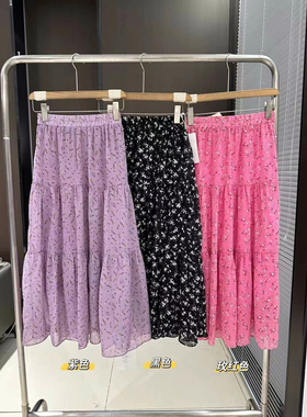 S60791特价夏季新款唇蔻碎花半身裙甜美风高腰显瘦中长款A字裙