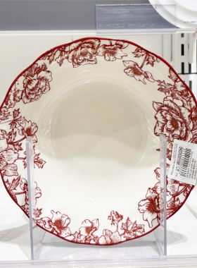 NITORI宜得利红色花纹新款大碗饭碗圆盘深盘