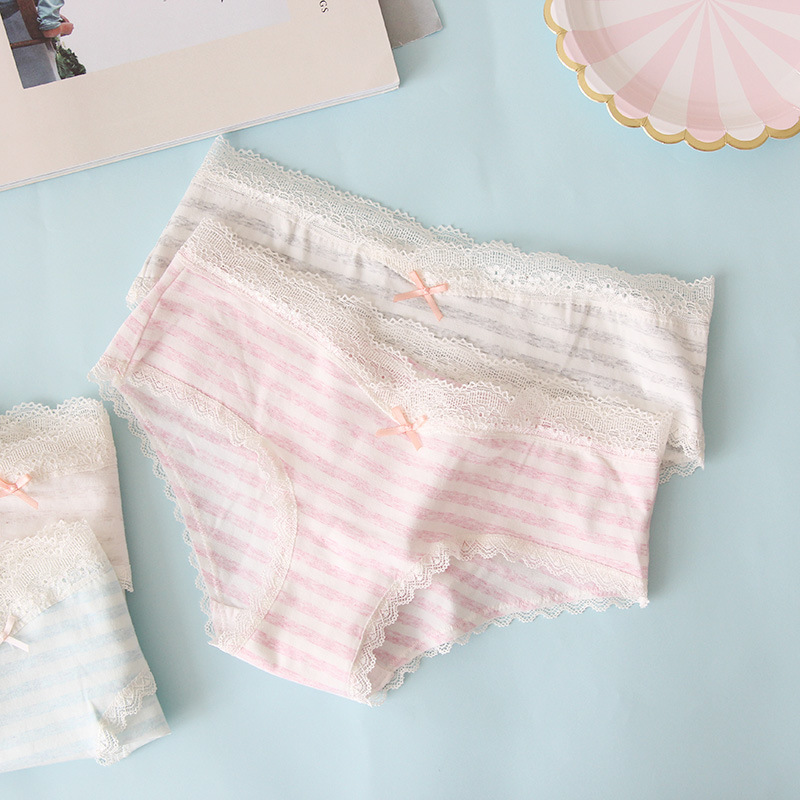 棉裆柔软条纹少女可爱风三角裤