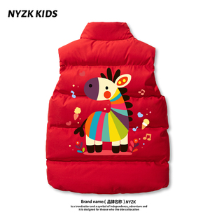 Nyzk马年红色男童羽绒棉马甲保暖2026新款儿童女童背心过年拜年服