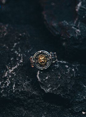 帝骁男式纯银做旧个性狮子戒指