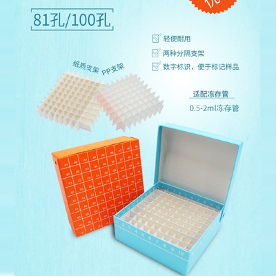 Biosharp 0.5-2ml纸质冻存盒 81孔100孔翻盖 连盖 纸质支架pp支架
