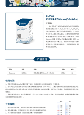 bs BL742A 彩色预染蛋白Marker（5-245kDa）250ul