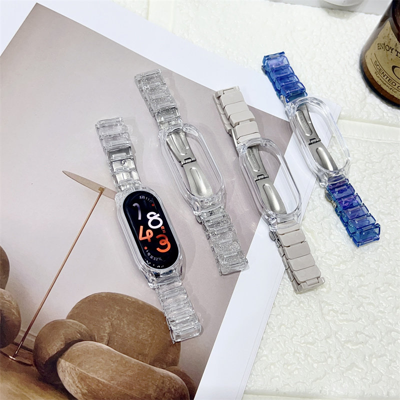 夏天冰川炫彩适用小米手环9/10NFC表带透明冰块小米8腕带蝴蝶扣女