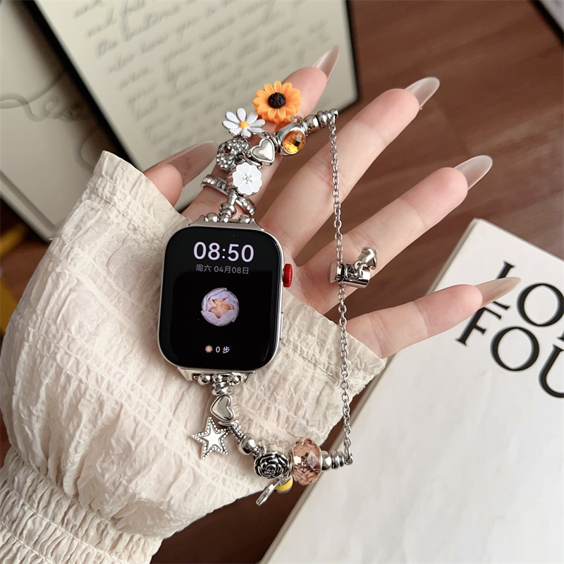 向日葵串珠咖啡豆适用华为9/10NFC手环表带Fit4/3小米89pro腕带女