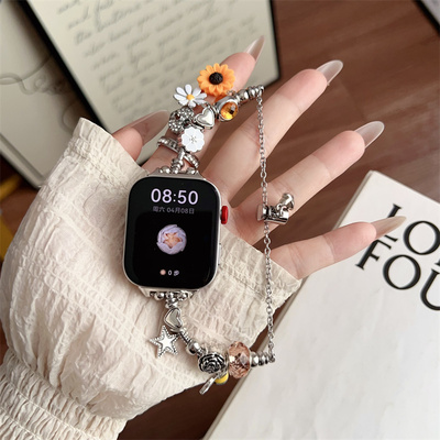 向日葵串珠咖啡豆适用华为9/10NFC手环表带Fit4/3小米89pro腕带女