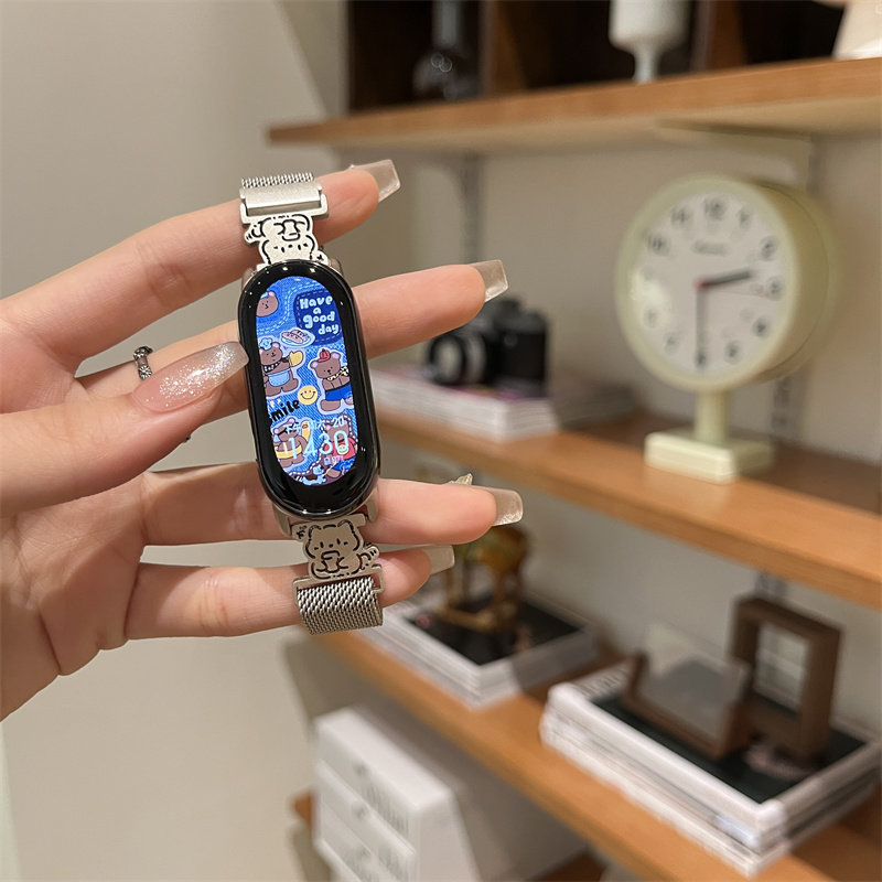 萌系休闲猫咪适用小米9/8NFC手环10表带米兰9pro星光磁吸金属腕带