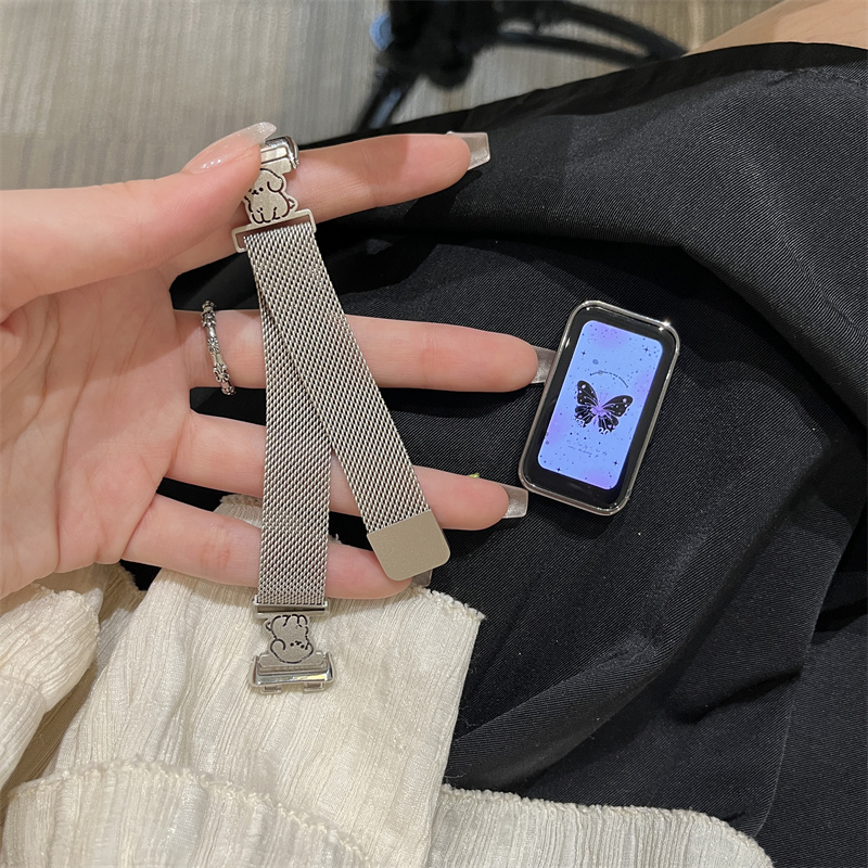 卡通呆萌狗适用华为9/8NFC手环10表带米兰Fit4星光色磁吸金属腕带