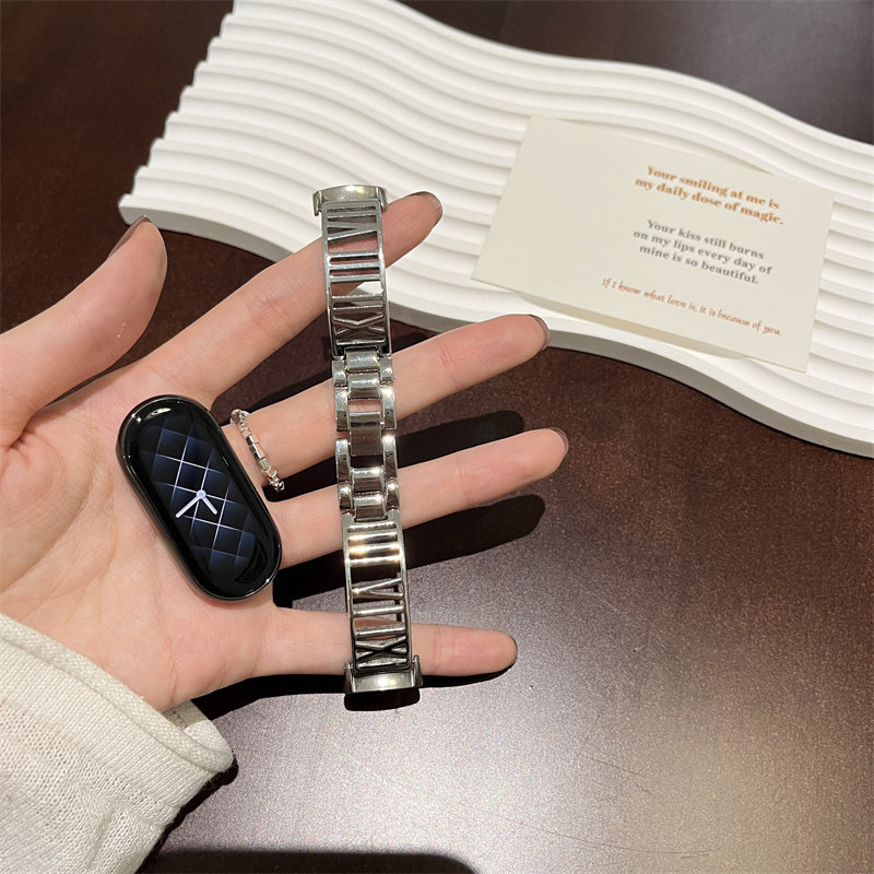 夏天金属镂空罗马设计适用小米8/9手环表带半镯百搭透气10NFC腕带