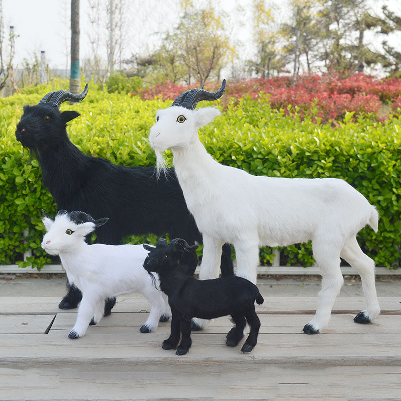 真皮仿真山羊动物模型摆件奶粉店饭店家居装饰品三羊招财毛绒公仔