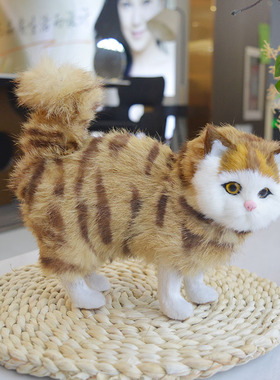 真皮仿真猫咪会叫毛绒玩具摆件