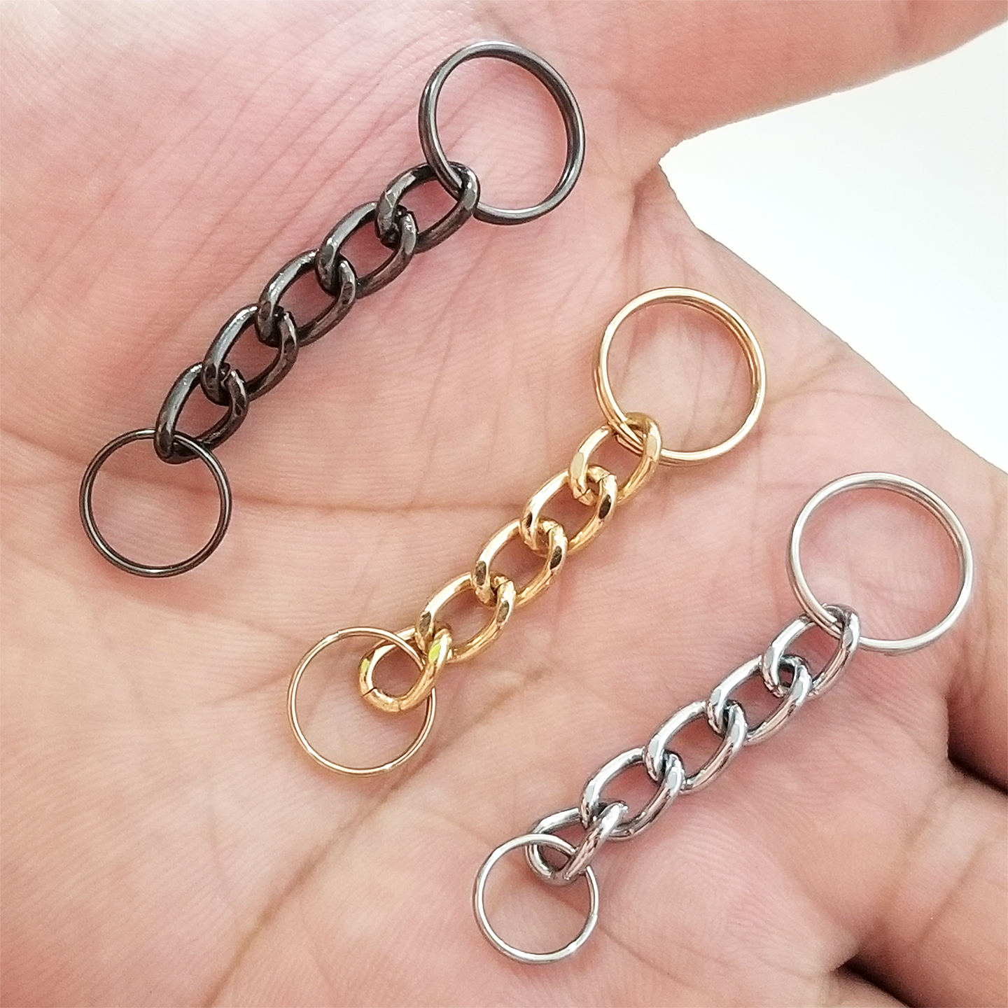 O黑色5节细铁磨链特长短钥匙绳链壳腰挂多功能百搭扣饰品