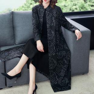 原创文艺复古长款 女装 印花气质风衣外套过膝民族风外搭 大码 秋新款