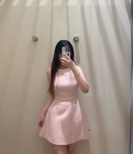 法国S家2026夏款女装法式圆领粗花呢收腰短款连衣裙