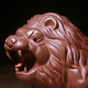 紫砂茶宠貔貅 雕塑精品全手工威震四方 茶盘摆件描金狮子