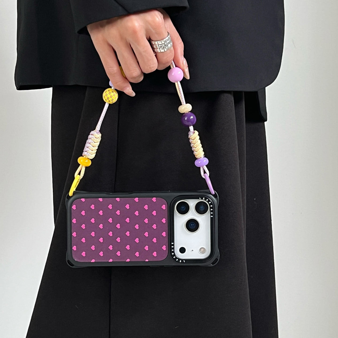 韩系ins紫色爱心~适用苹果17promax手机壳带挂绳16斜挎可背iphone15四角防摔13小羊皮14懒人p80手提12手腕17