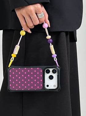 韩系ins紫色爱心~适用苹果17promax手机壳带挂绳16斜挎可背iphone15四角防摔13小羊皮14懒人p80手提12手腕17