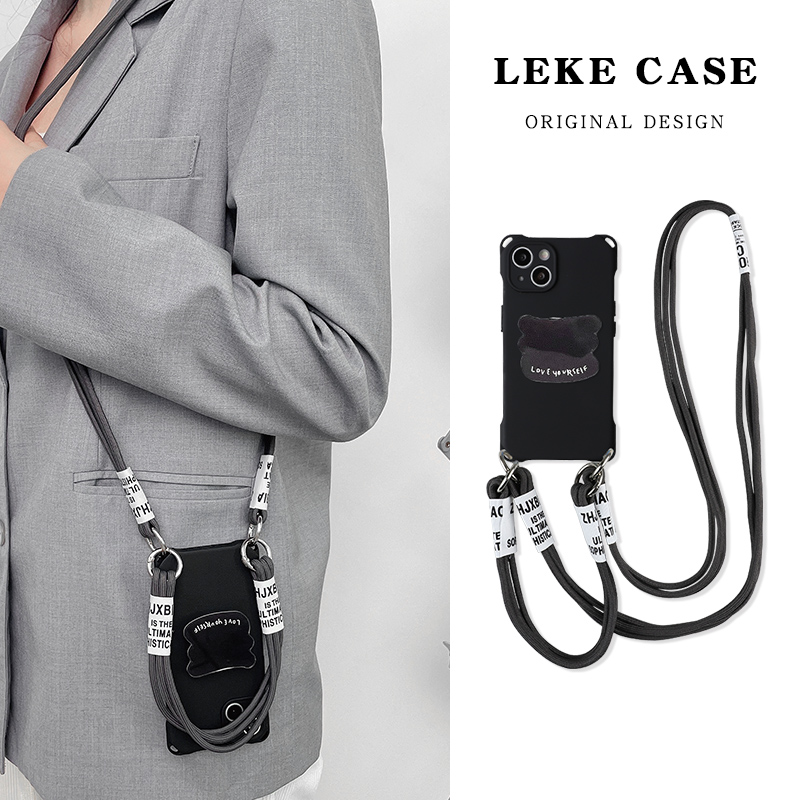手机壳挂绳斜挎可背手腕支架黑色