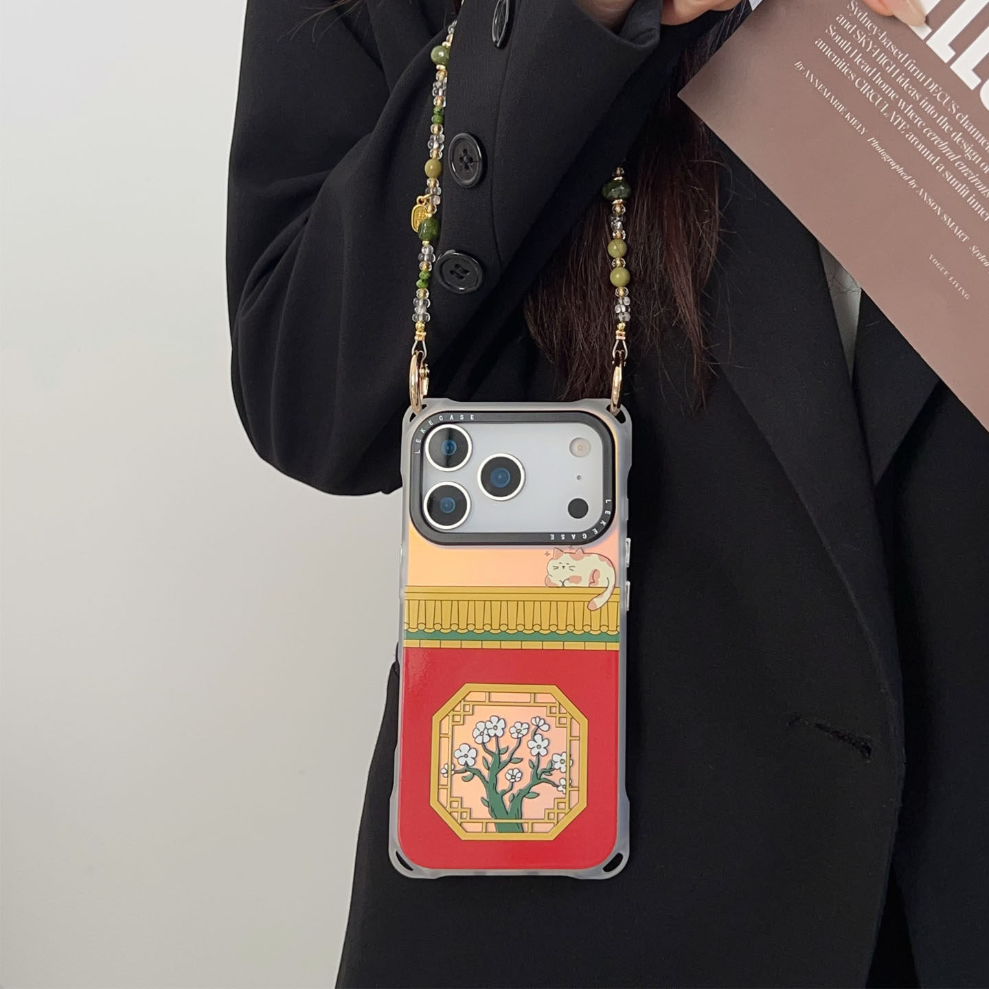 【中式美学】宫墙小猫~适用苹果17手机壳带挂绳15手腕苹果16promax四角防摔小米13链条14手提12挂链16串珠p80