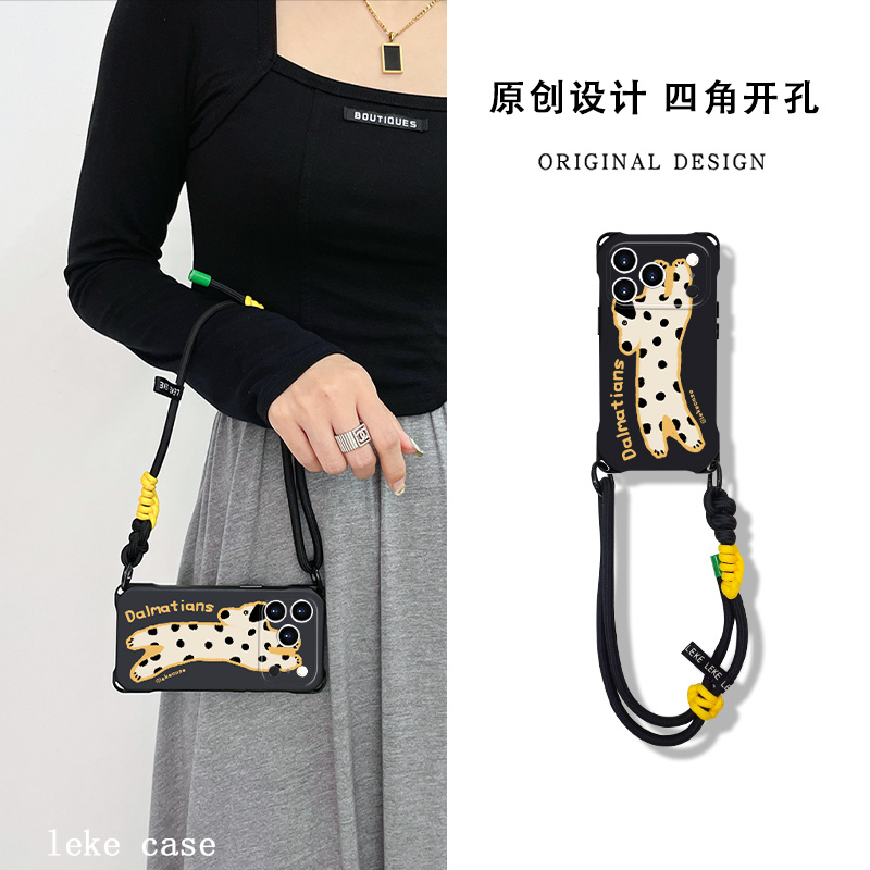 斑点狗狗手机壳带挂绳斜挎手提