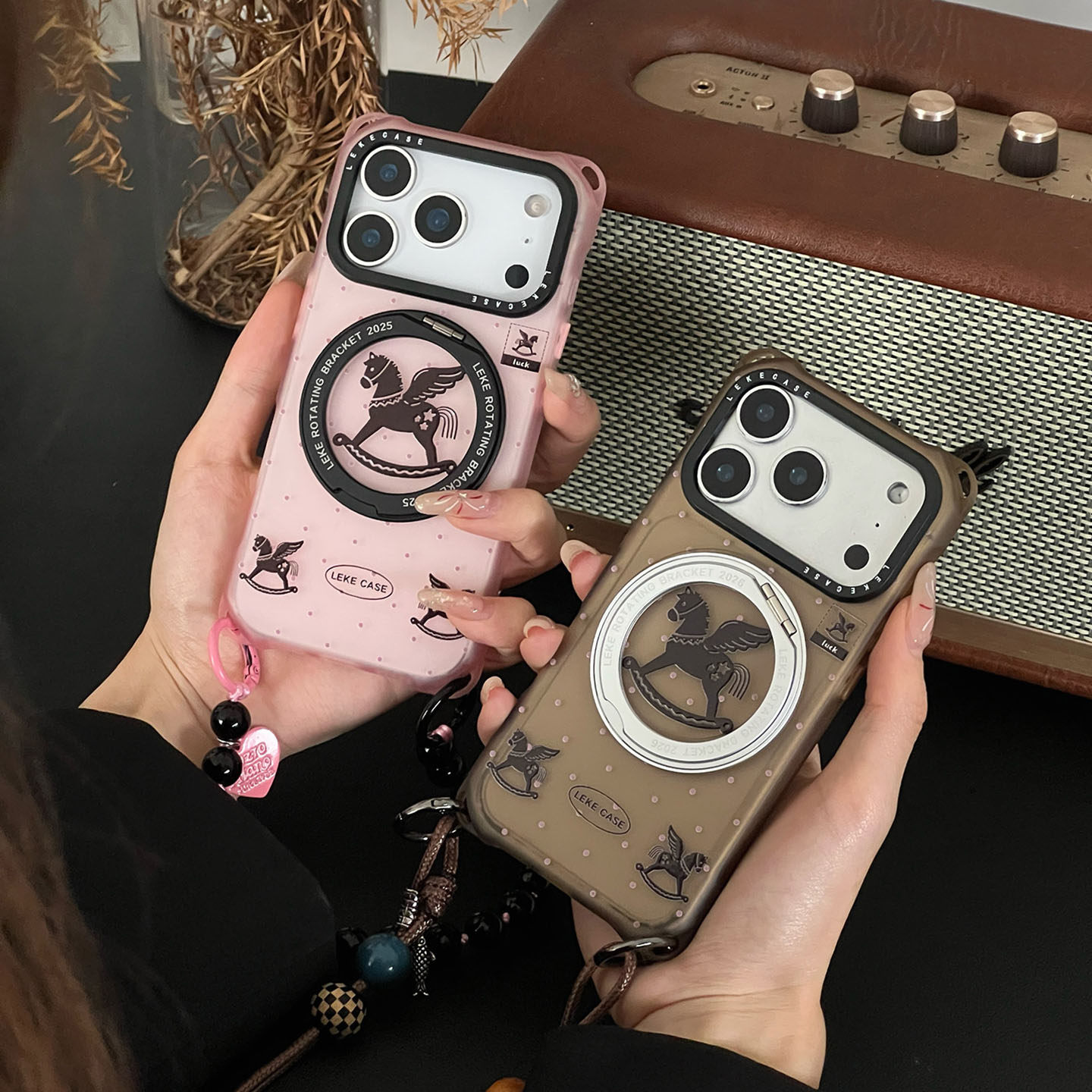 可露丽星星小马~旋转支架适用苹果17手机壳带挂绳15斜挎可背苹果16promax四角防摔小米13链条14挂链12情侣p80